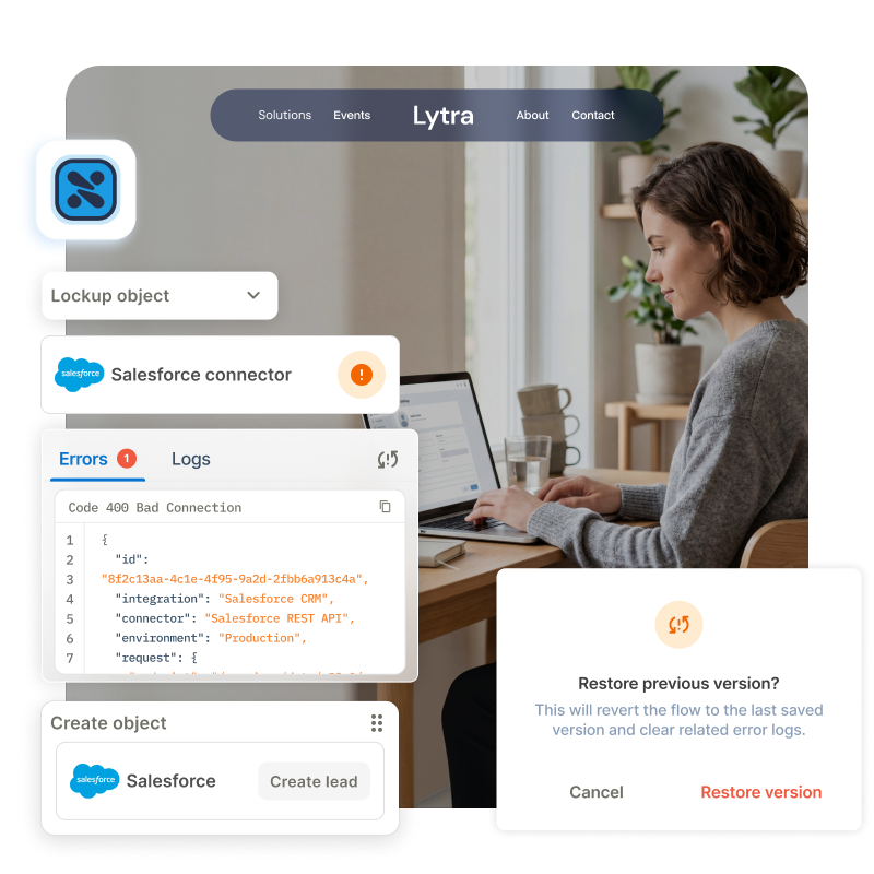 Website image with overlay of Squiz Error Handling interface