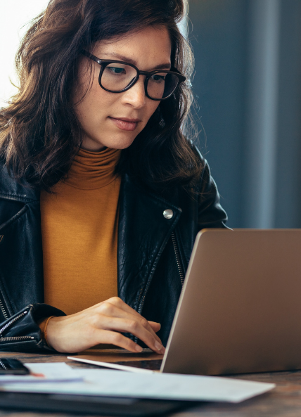 Woman working on laptop 