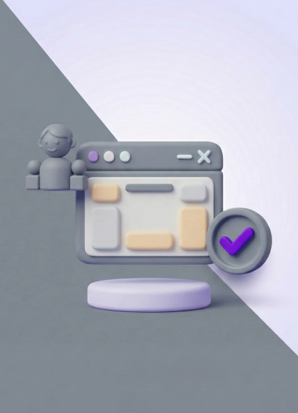 A graphic of a website with a tick over the top and graphic of a group of people