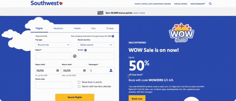 Squiz client Southwest Airlines' site