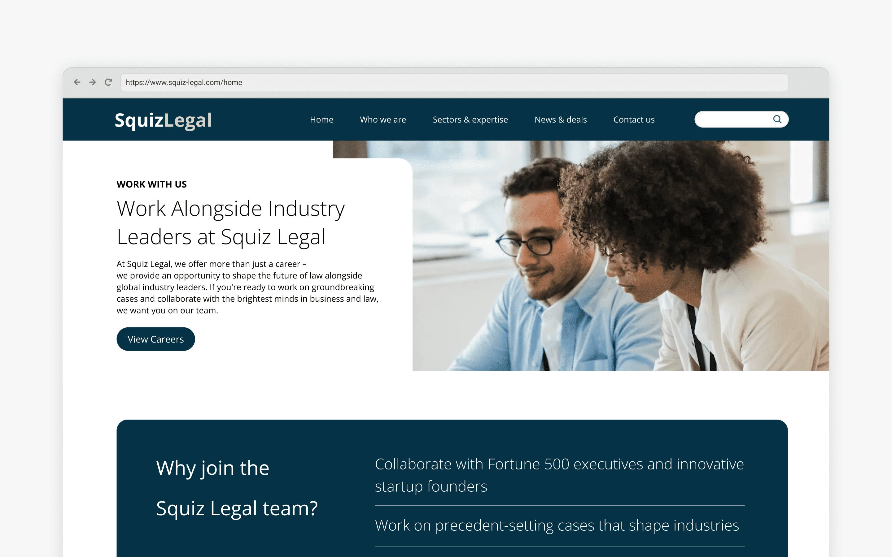 Screenshot of a law firms career page