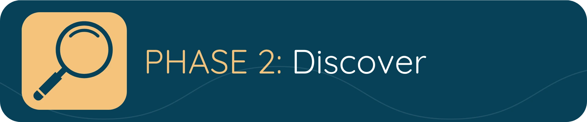 Image showing Phase 2 of a process labeled “Discover,” with a magnifying glass icon on a yellow background.