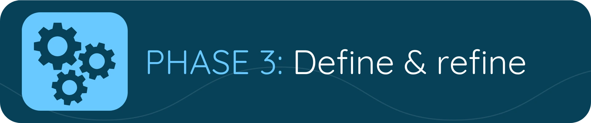 Image showing Phase 3 of a process labeled “Define & refine,” featuring three interlocking gears on a light blue background.
