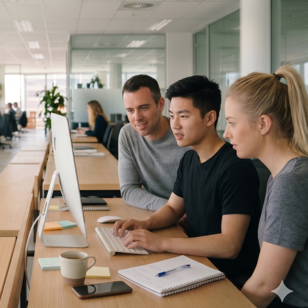 Image of a team working at a computer