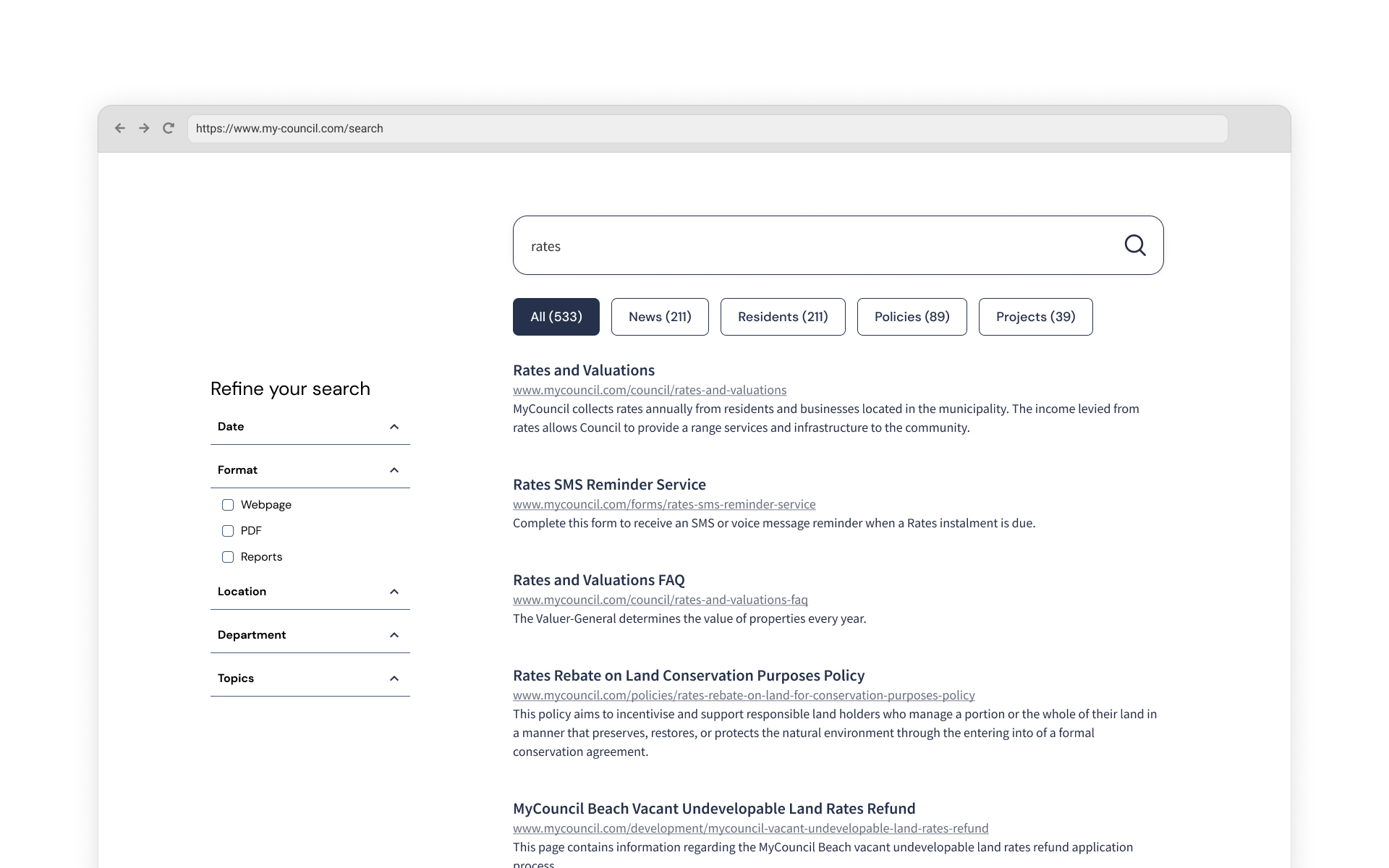 Faceted navigation - government