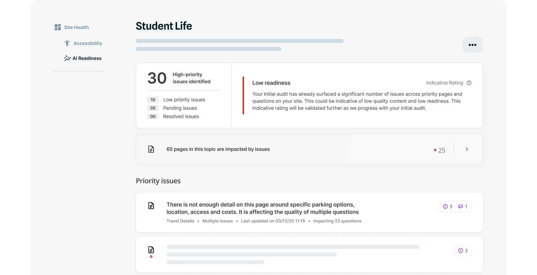 Example Squiz interface content performance screen