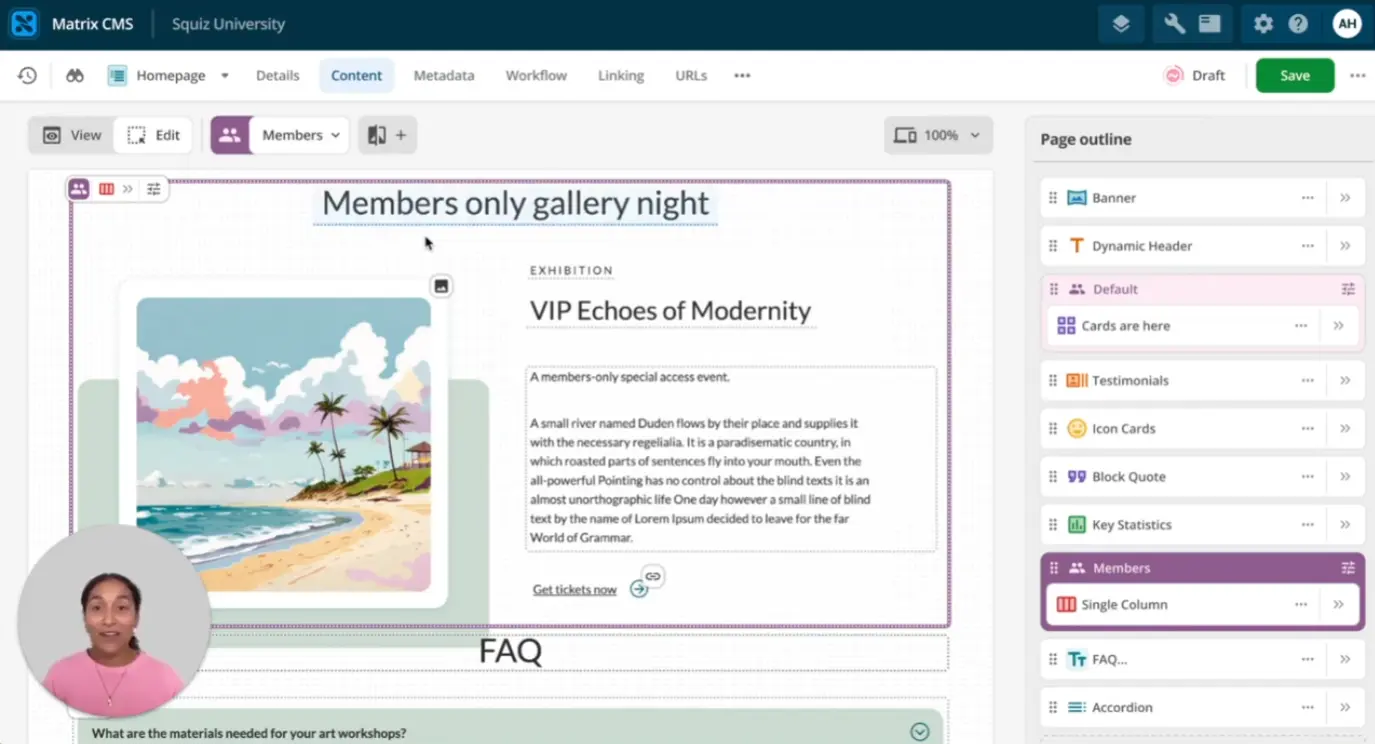 Squiz DXP Visual Page Builder Inline Editing - Video demo