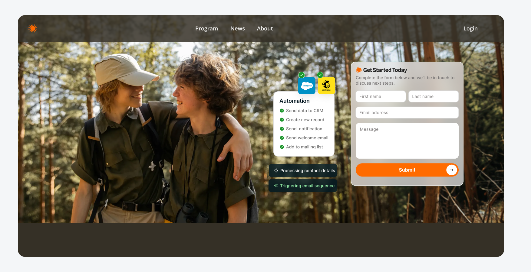 Example Squiz interface showing the integration platform connecting CMS with CRM and MAP