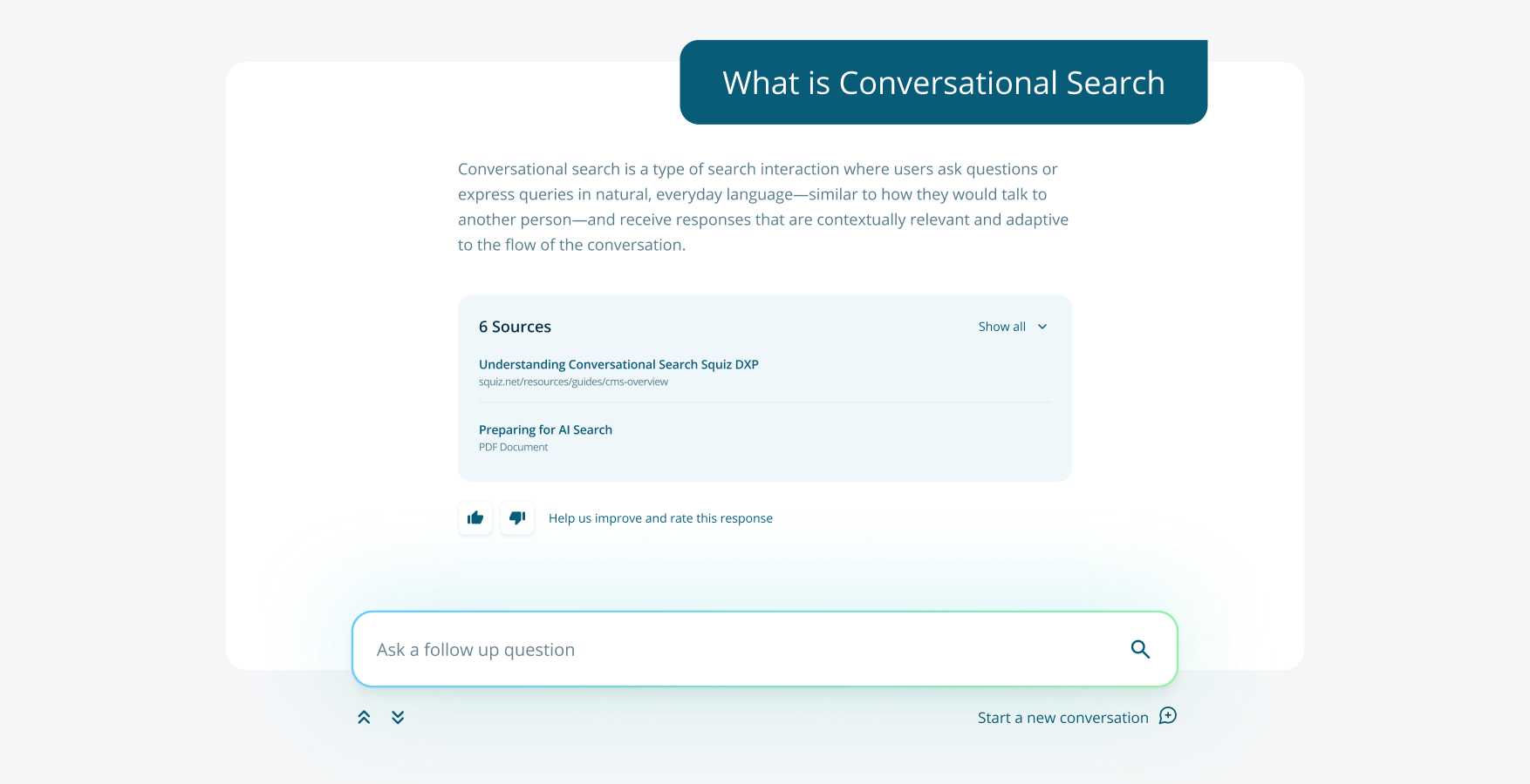 Example Squiz interface showing Squiz conversational search natural language platforms
