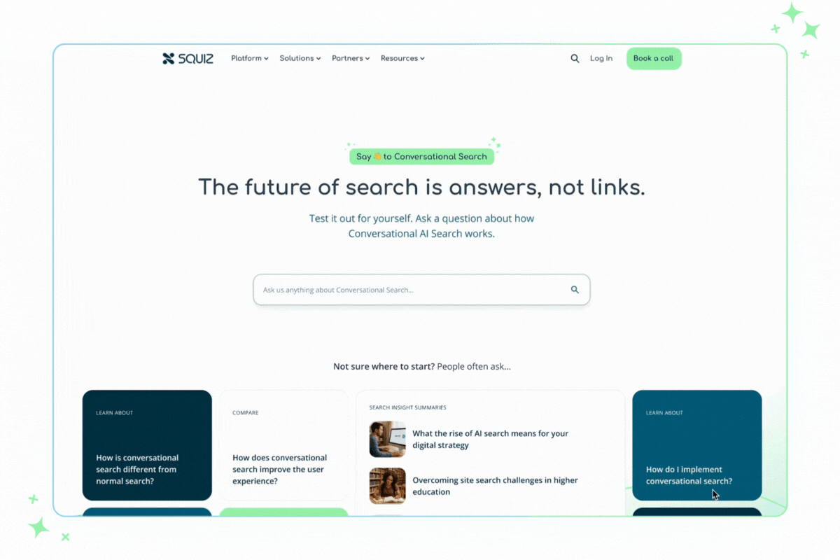 A gif showing the flow of a conversational search experience, where the user is asking 