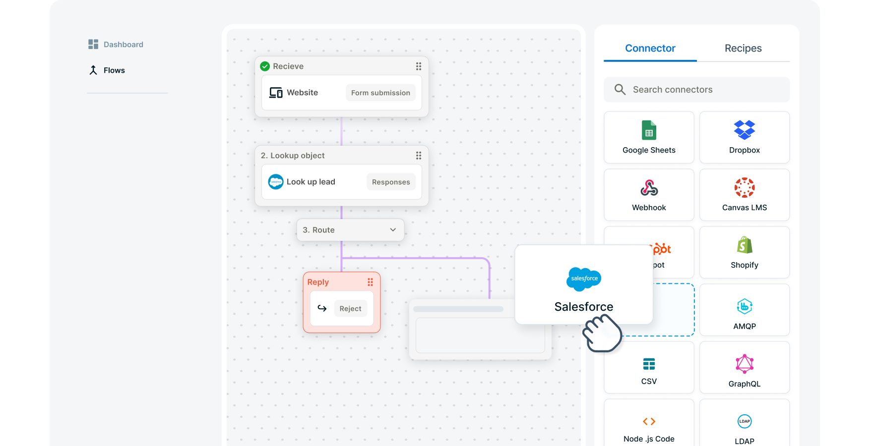 Example Squiz interface showing integrations platform connectors out-of-the-box