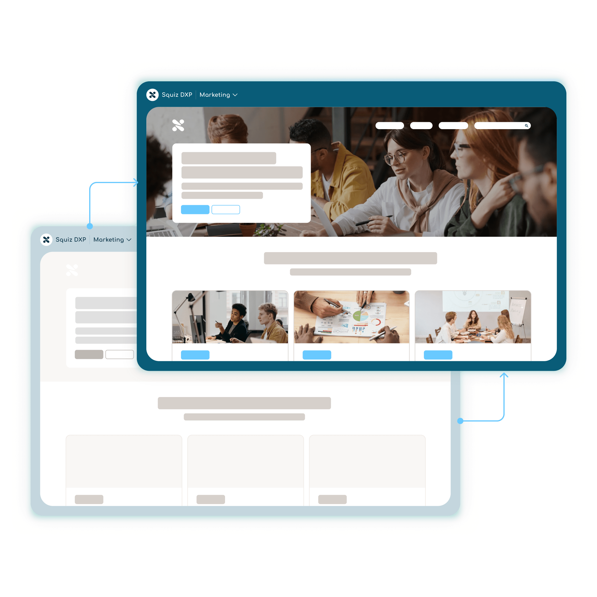 Illustration of an old website being migrated into a new website