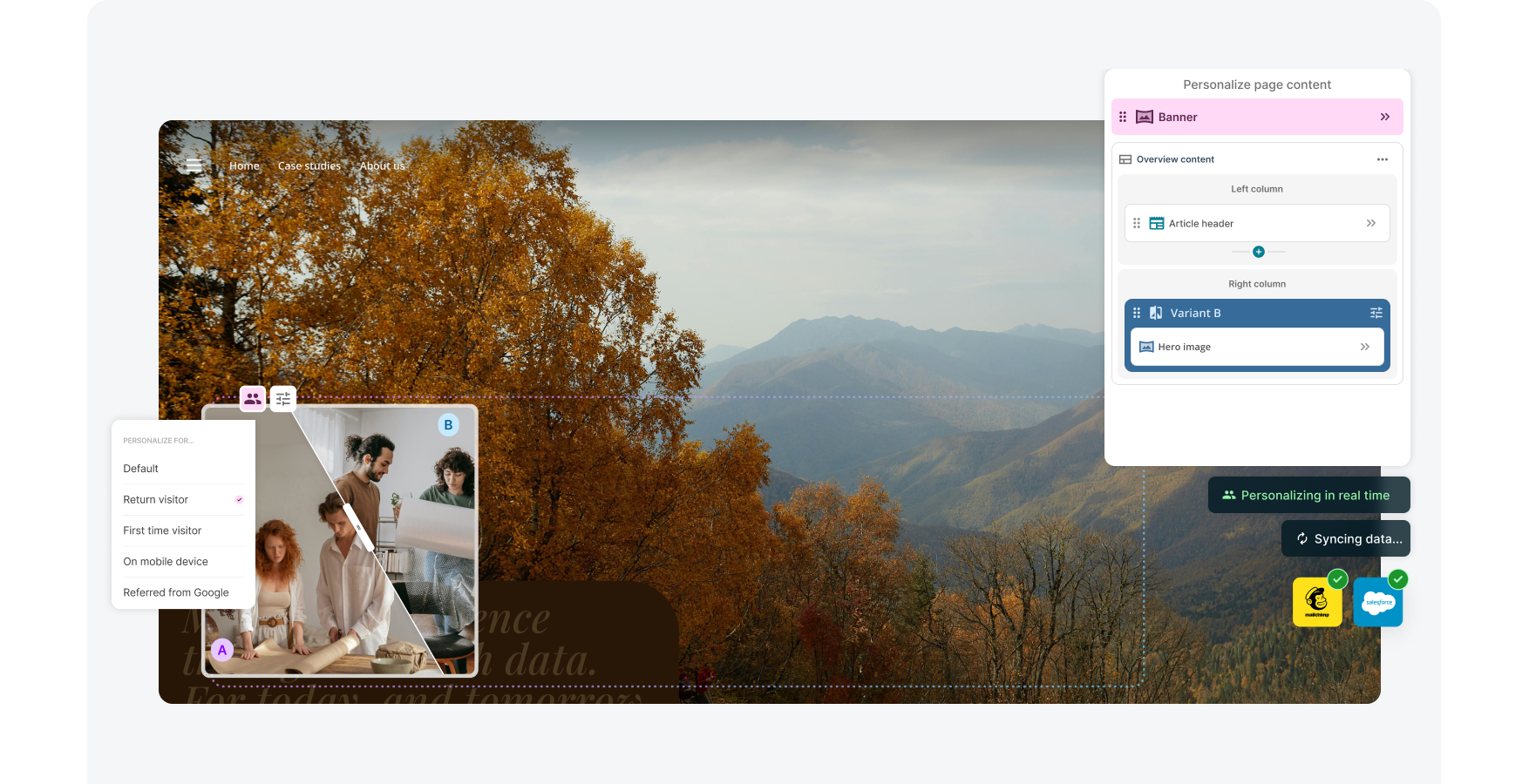 Example Squiz interface image showing website personalisation process