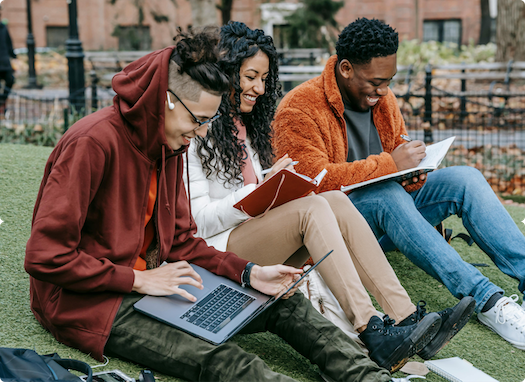 happy students studying on campus