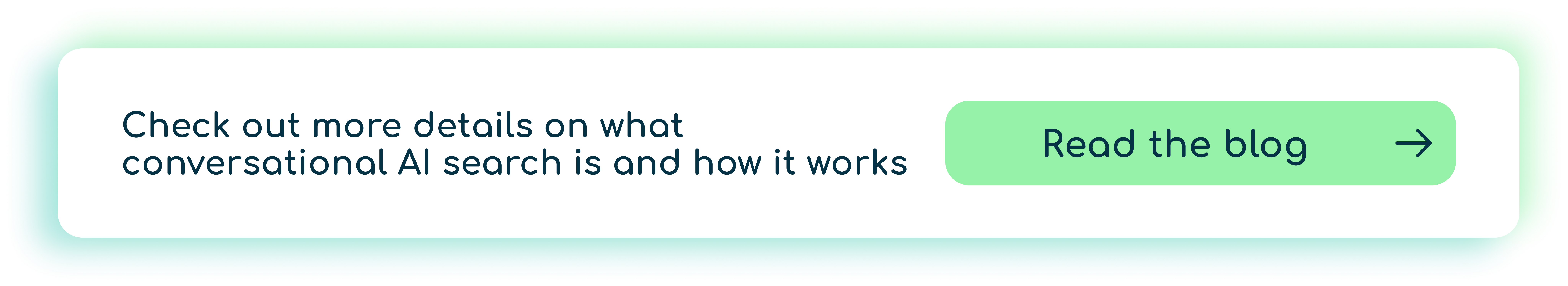 The image contains a rectangular banner with a light orange background and rounded corners. It features black text that reads, “For more details on what conversational AI search is and how it works,” followed by a blue, underlined hyperlink that says “check out this blog.”