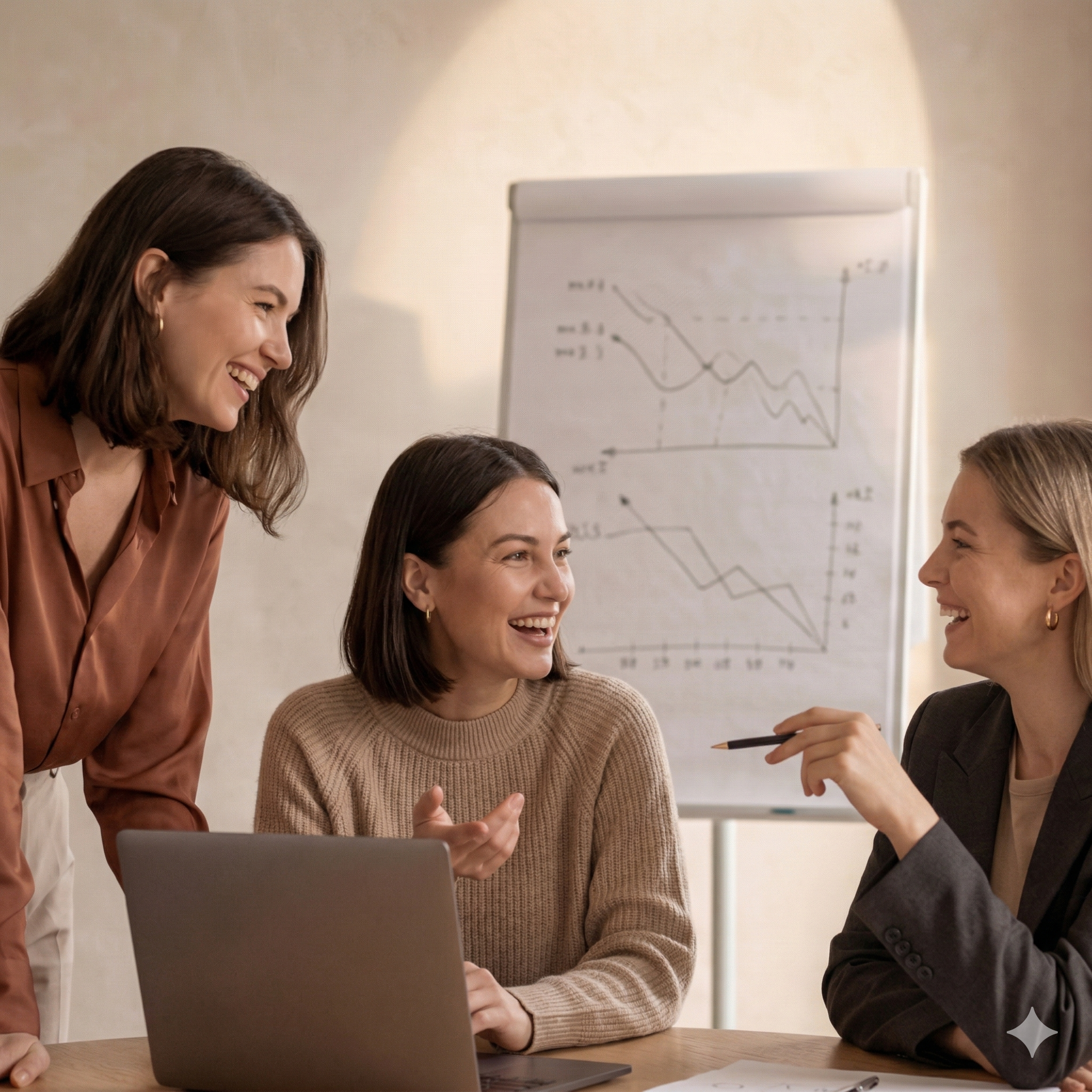 Image of a team at a laptop discussing something