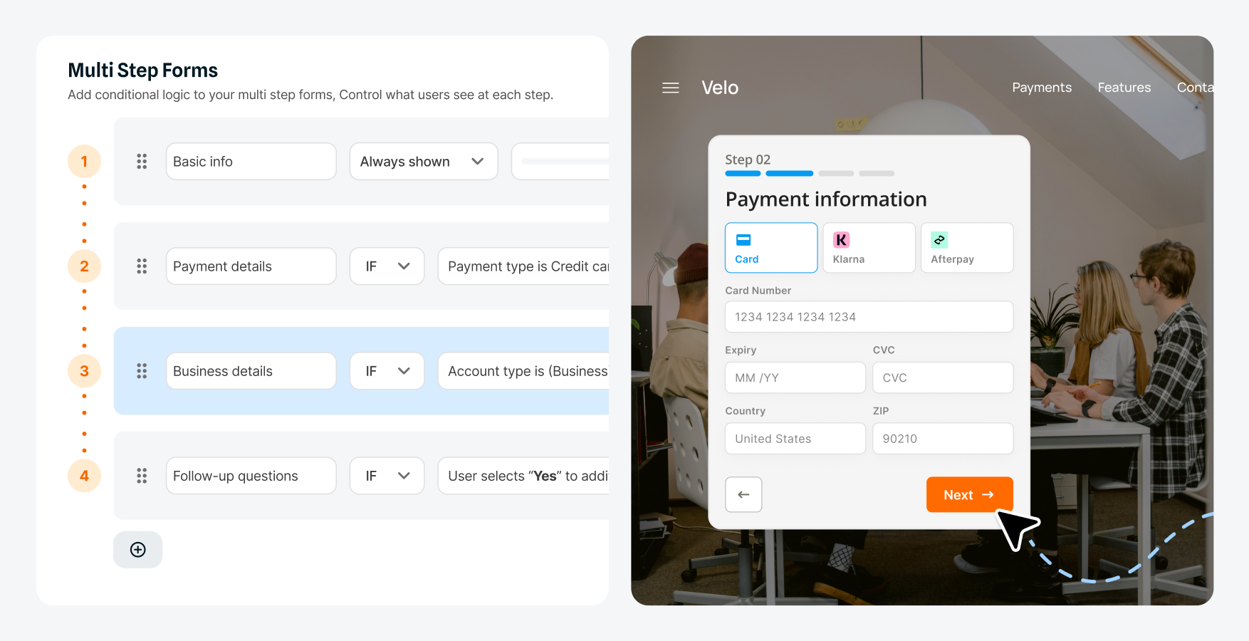 Example Squiz interface showing web forms with multiple steps