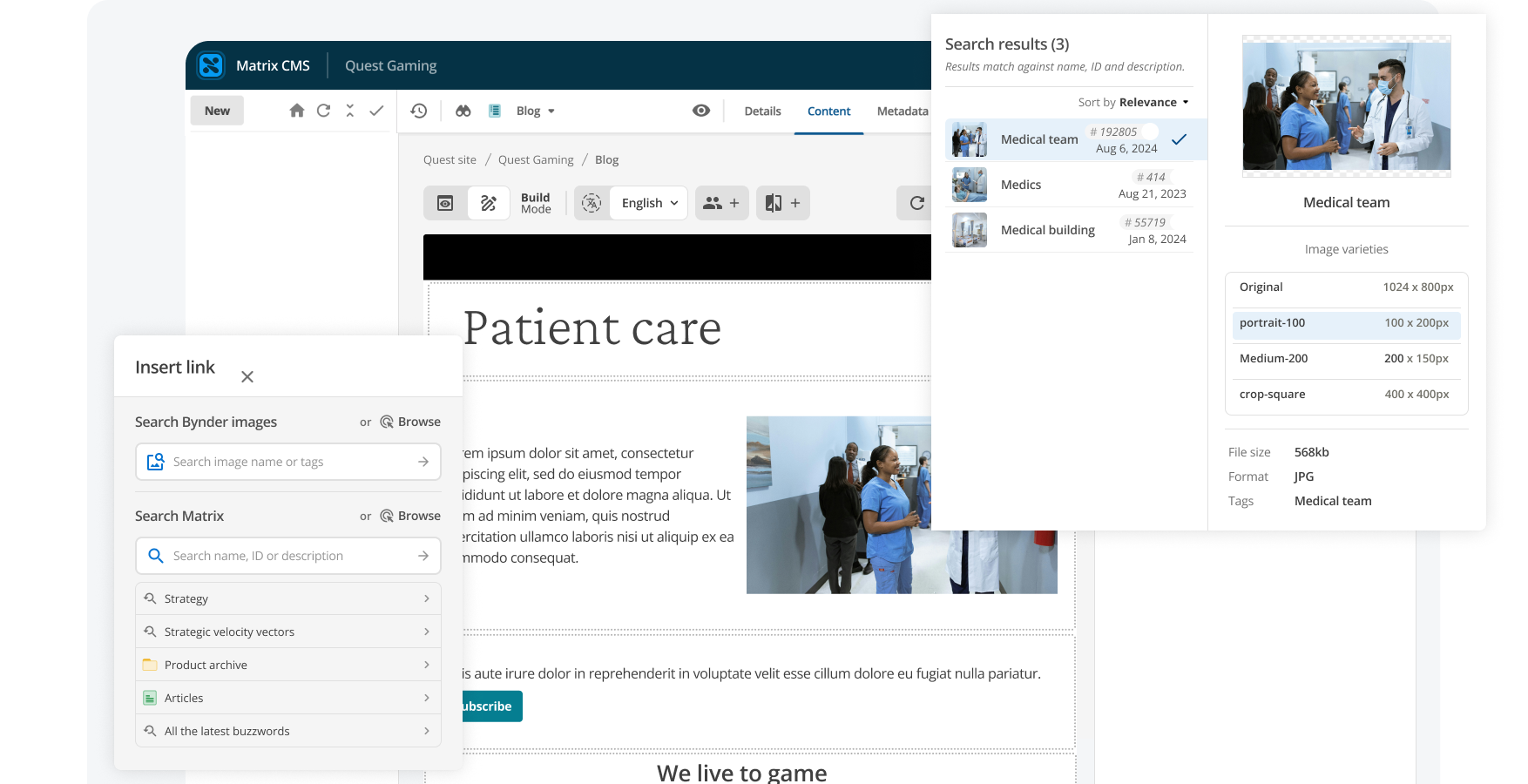 Example Squiz interface showing Squiz Native Digital Asset Management
