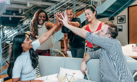 students group high five
