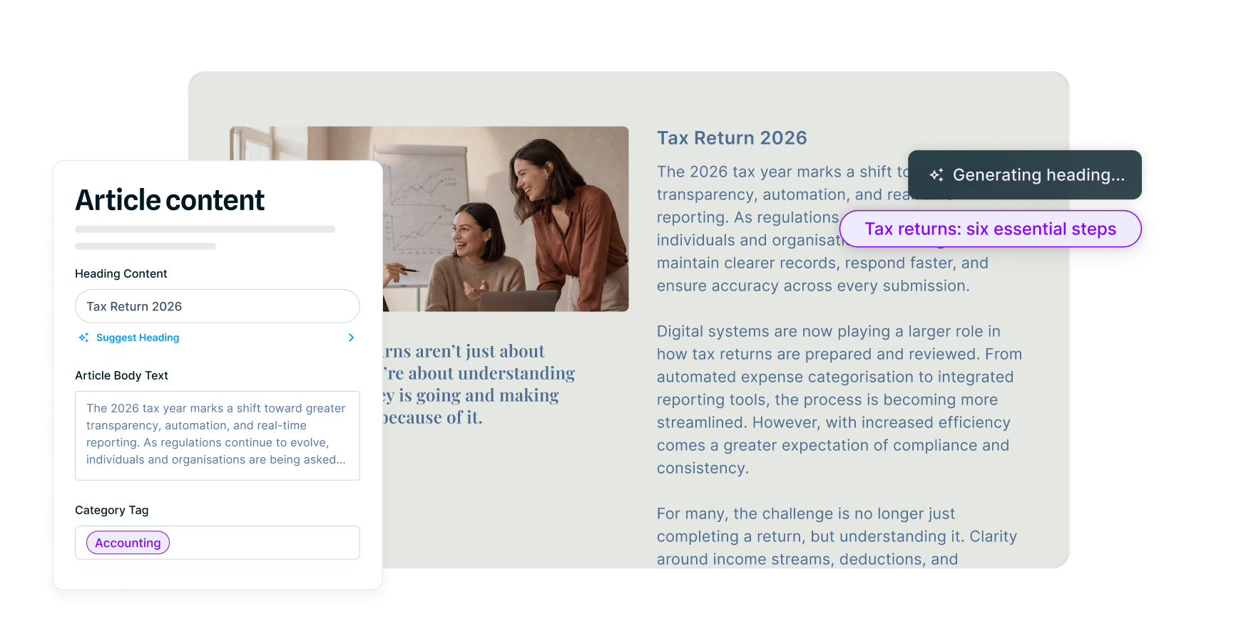 Example Squiz interface Gen AI content review tools